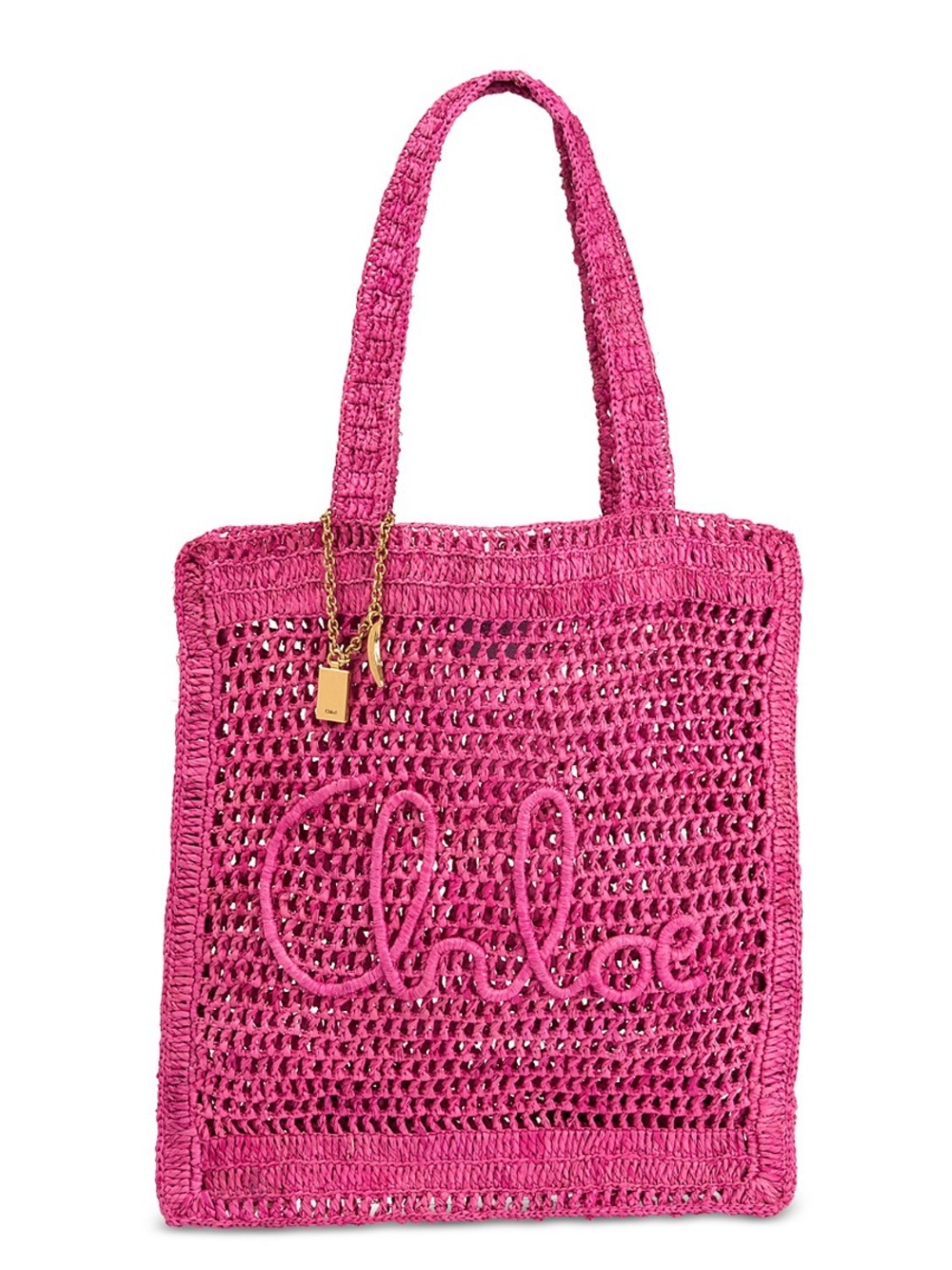 Chloé - Chloe SUMMER BANANA TOTE BAG IN RAFFIA Color: Fuchsia Rose
